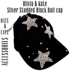Olivia & Kate Black Cap with Silver Star Studded Embellishments New With Tag